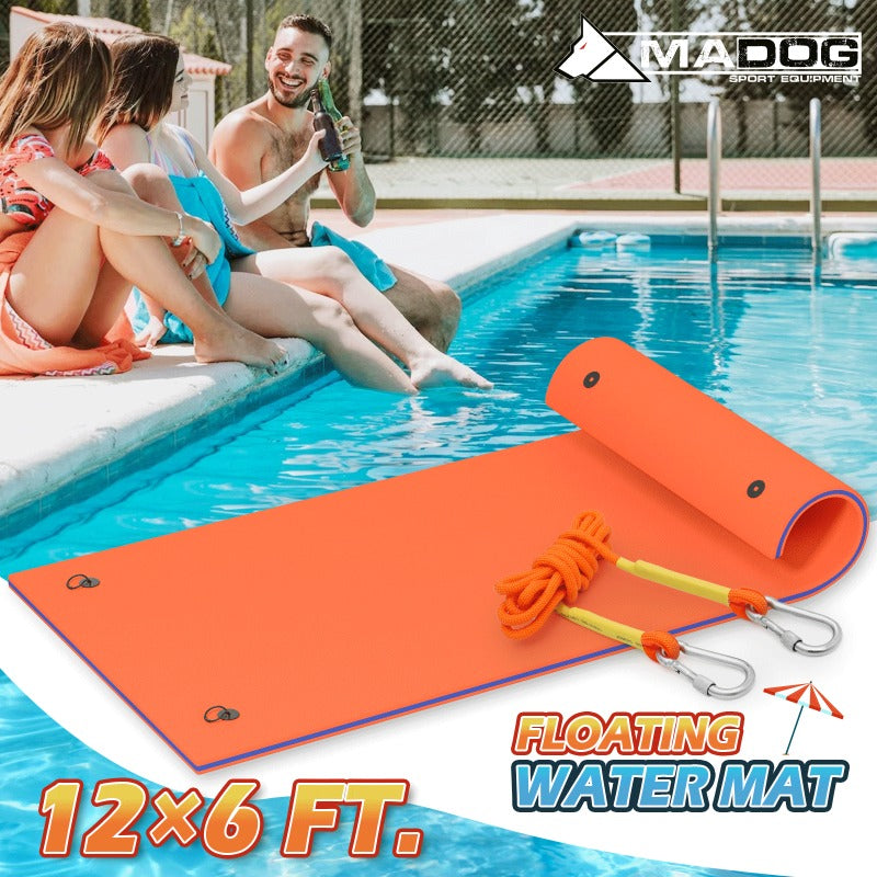 3-Layer Tear-Resistant Giant Lake Lily Pad, High-Visibility, Bungee Tether Included for Pool River Ocean Outdoor Water Recreation – Floating Water Mat 12x6ft
