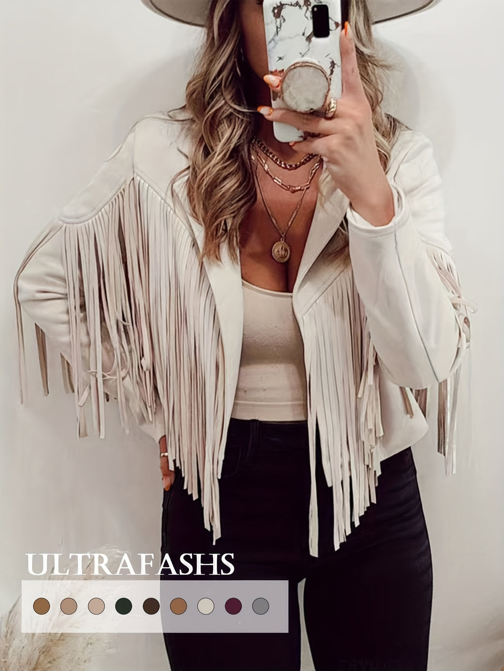 Women's Faux Fringe Jacket, Motorcycle Short Outerwear, 2026 Western Style Fashion Autumn/Winter Long Sleeve Denim Cardigan Jacket, Deer Velvet Faux Fringe - product image 14
