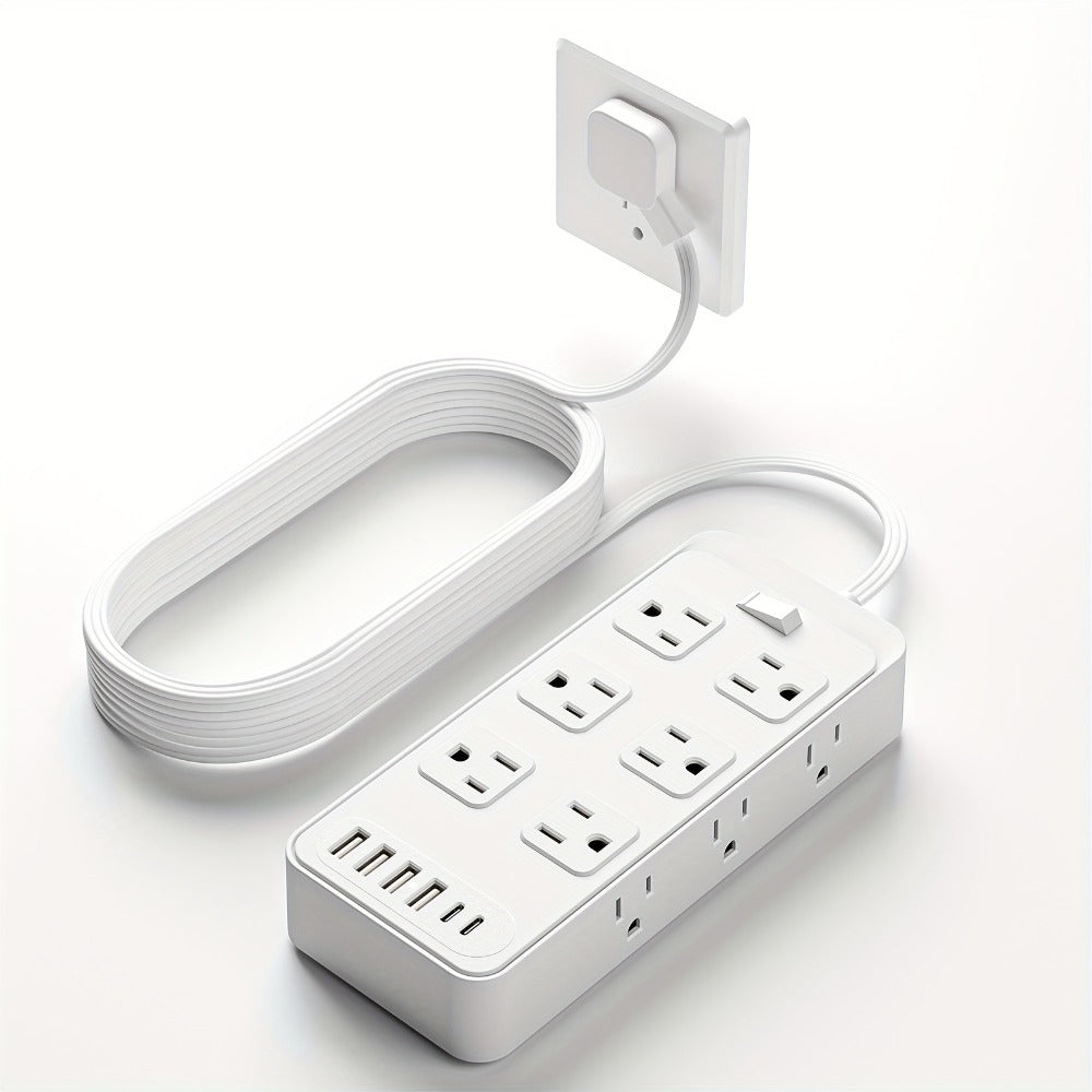 Charging Station Power Strip 18-in-1 with 12 AC Outlets 4 USB-A 2 USB-C Ports Surge Protector Flat Plug 5FT PVC Extension Cord Fire-Resistant for Home Office Travel Desk White Blac - product image