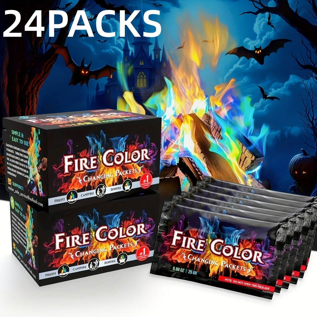 Magic Colorful Flame Packets for Campfire, Fire Pit, Bonfire & Outdoor Fireplace, Fun Camping Accessories for Adults & Families – Fire Color Changing Packets 12/24pcs