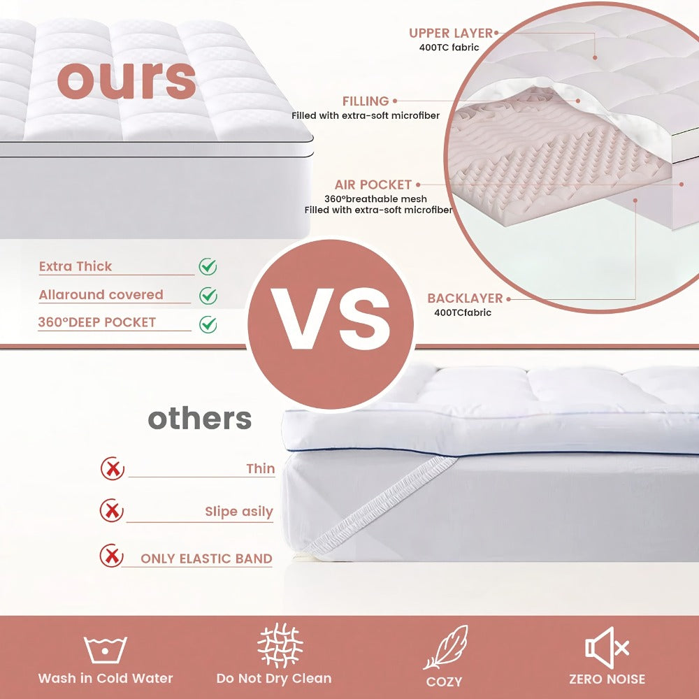 Mattress Topper Pillow Top Quilted Fitted Mattress Protector Cover Deep Pocket Cooling 1000GSM Twin Full Queen King - product image 9