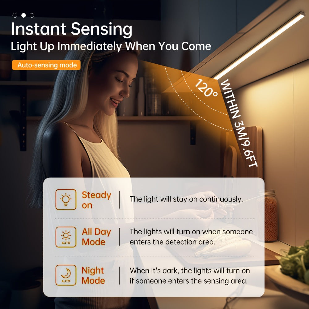 Motion Sensor Cabinet Light LED Under Cabinet Lights USB Rechargeable 3 Color Dimmable with Remote Control Magnetic Wireless Night Light for Kitchen Closet Wardrobe Cupboard Stairs - product image 10
