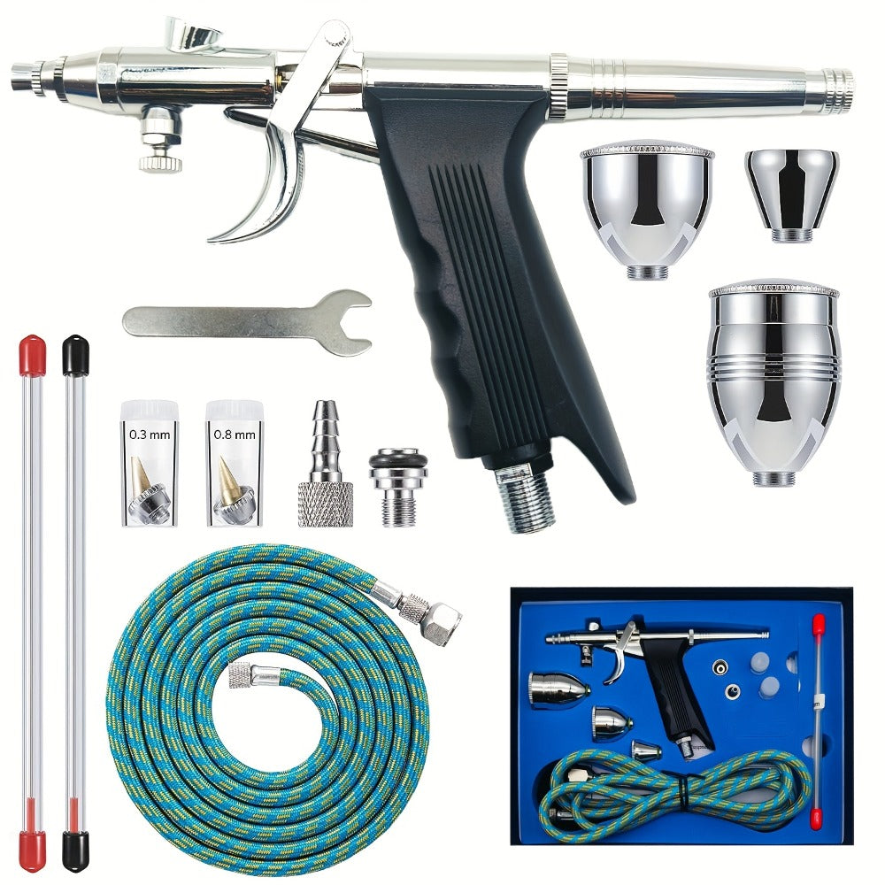 Professional Airbrush Kit Double Action Trigger – 0.3/0.5/0.8mm Needles, 2/5/13cc Cups, 10ft Hose for Nail Art Cake Decorating Makeup Painting Tattoo Hobby - product image