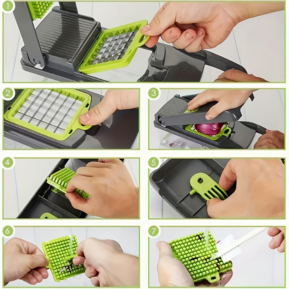 16-in-1 Manual Vegetable Chopper Set, With 8 Blades, Container, Peeler and Filter, Easy Meal Preparation, Professional Onion, Carrot and Garlic Slicer, Kitchen - product image 2