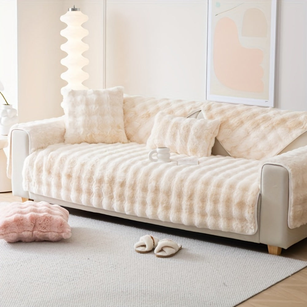 Faux Rabbit Plush Sofa Cover Winter Warm Thickened Anti-Slip Pet Friendly Cushion Protector for Living Room Bedroom Office 1 2 3 4 Seater - product image 2