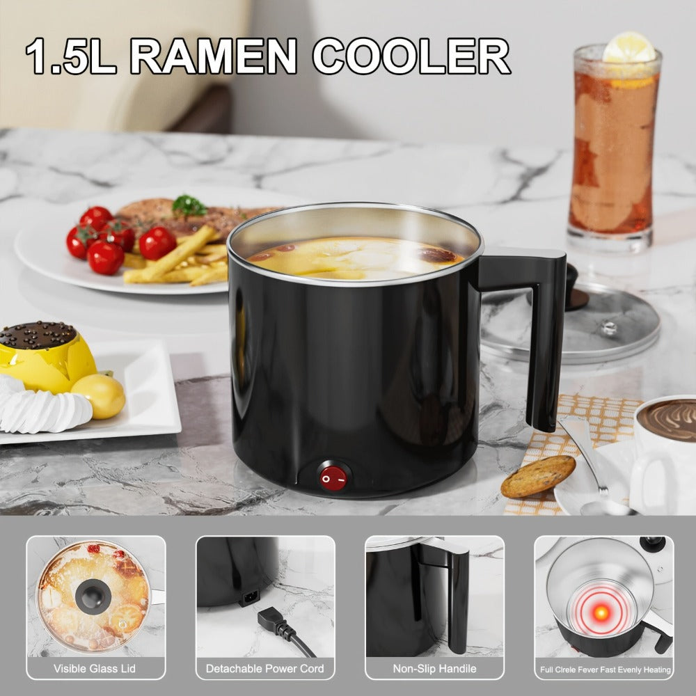 Electric Hot Pot 1.5L Non-Stick Saucepan – Portable Mini Electric Cooker for Noodles, Pasta, Eggs, Steak & Ramen | Fast Heating, Dorm & Travel Friendly - product image 3