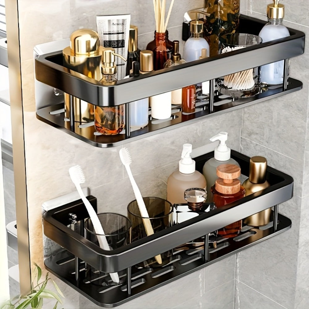 Shower Caddy Basket 2 Pack 2-Tier Wall Mount - Rust Resistant Bathroom Shelf Organizer for Shampoo Soap Towel No Drilling Adhesive Shower Rack | Dark Grey Black | Bathroom Kitchen  - product image 5