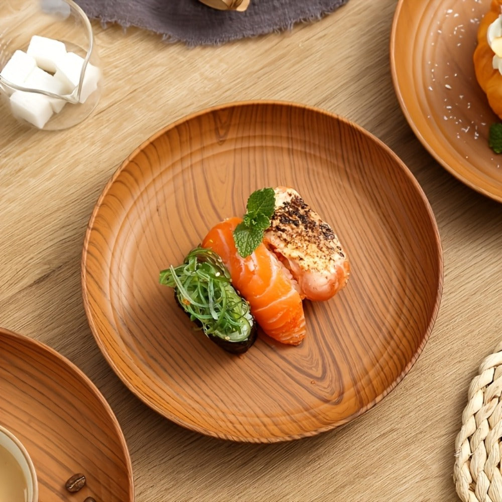 Wood Grain Plastic Dinner Plates Set of 10 - 7.8 Inch Salad Serving Plates for Kitchen Dining Table - product image 10