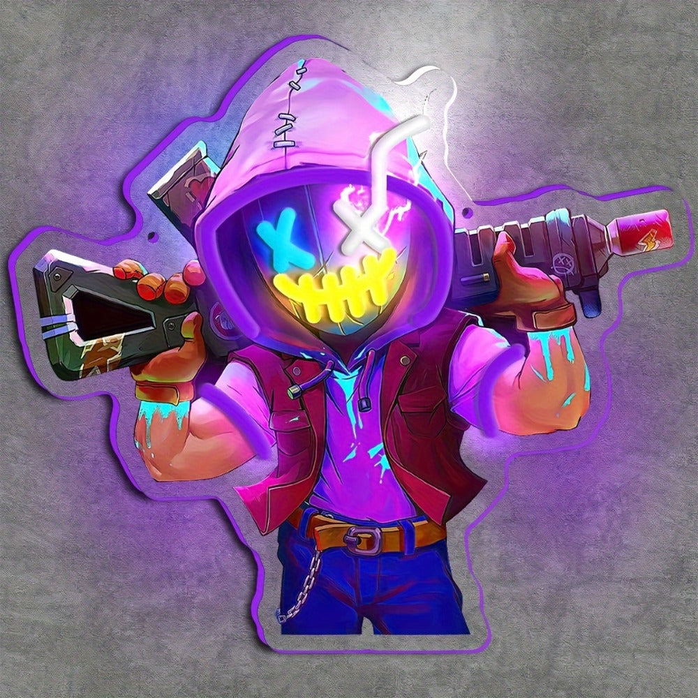 Neon Marksman LED Wall Art - UV Printed USB Powered Sniper Shooter Neon Sign for Game Room, Bar, Man Cave & Bedroom Wall Decor (Colorful / Yellow Sharpshooter) - product image