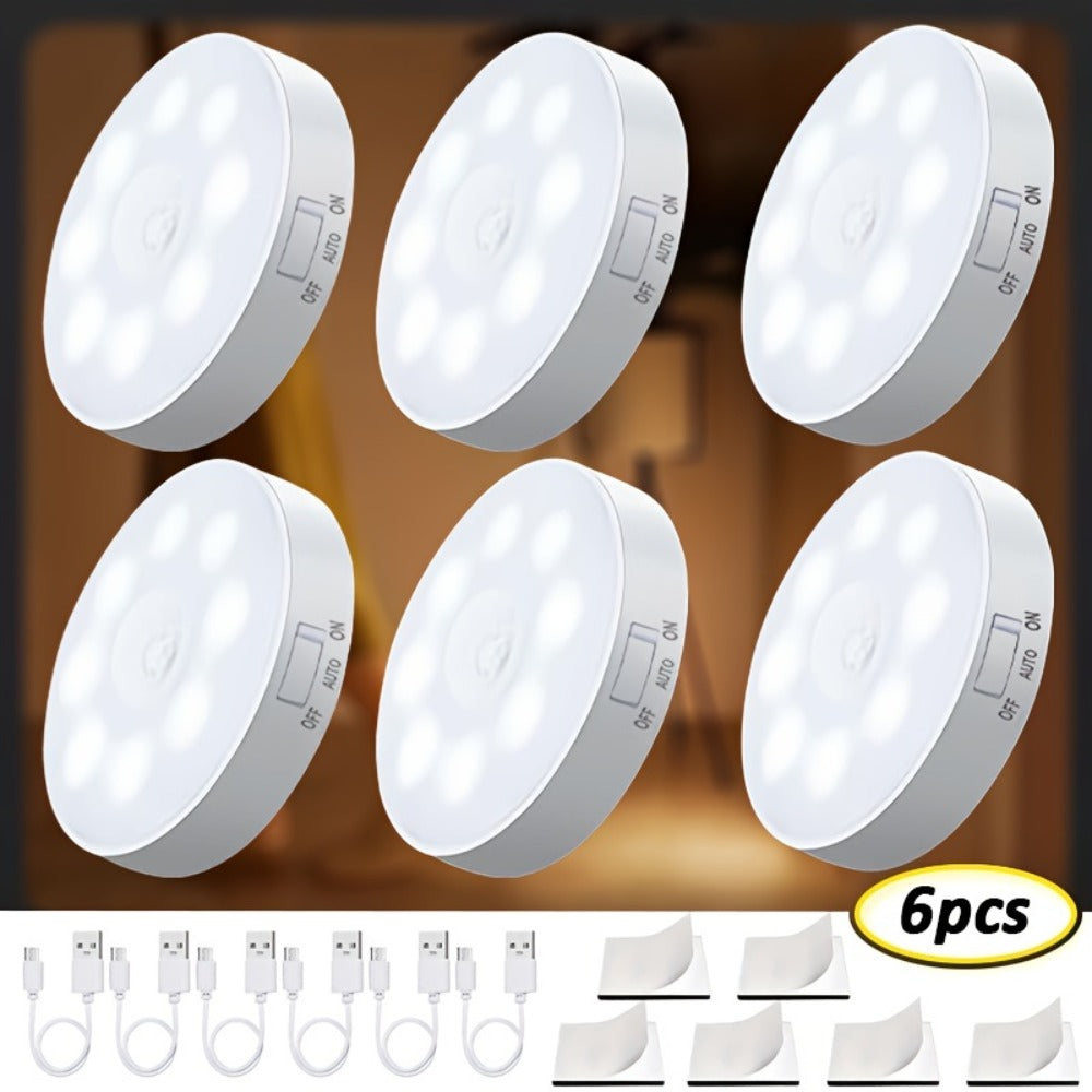 Motion Sensor Night Light 6 Pack Wireless Rechargeable 1000mAh - LED Step Lights with Motion & Light Sensor, Polished Plastic Sconce PVC Shade, Safe Night Lighting for Staircase Be - product image 5