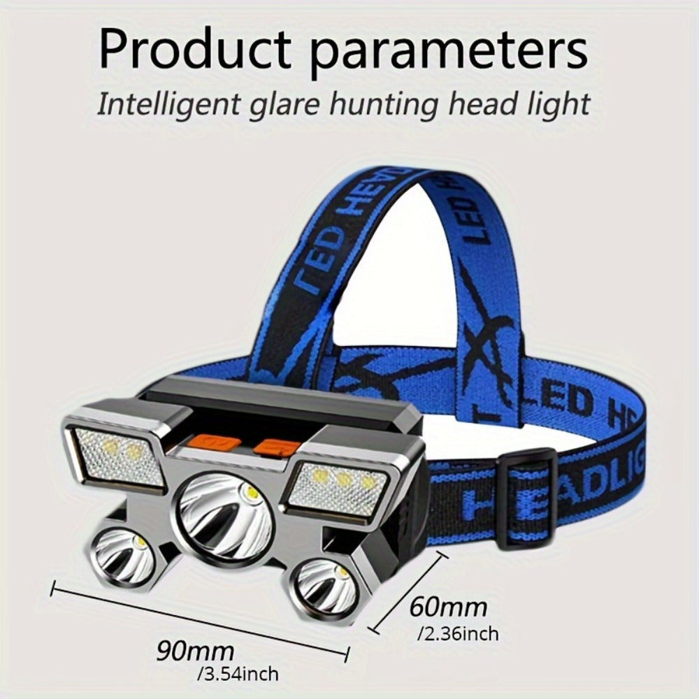 LED Headlamp 2 Pack USB Rechargeable IP44 Waterproof | 5 LED Multi-Mode Head Flashlight | Hands-Free Light for Camping Running Fishing Hiking Outdoor Adventures - product image 4