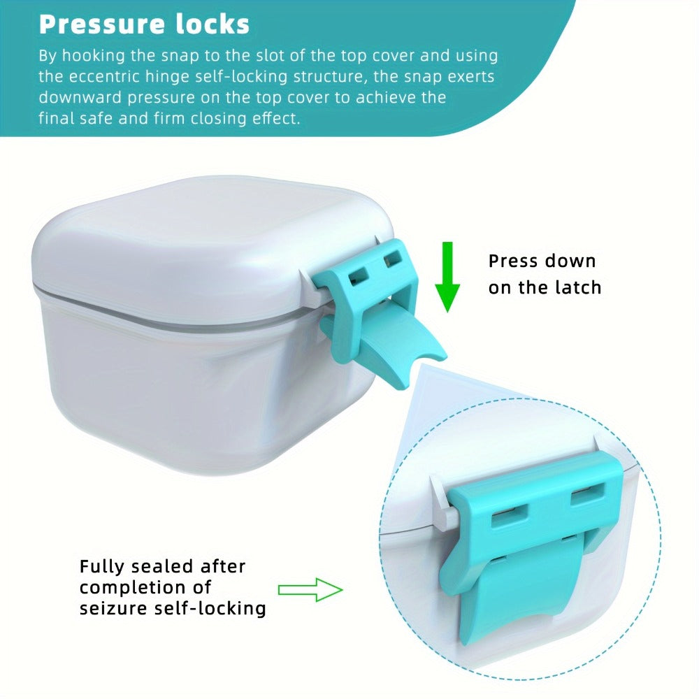 Denture Bath Case Leak-Proof with Drainage Basket Silicone Ring Safety Buckle Portable Travel Denture Cleaner Soaking Cup Storage Container for Home Travel - product image 7