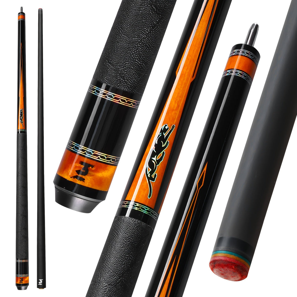 Carbon Fiber Pool Cue Stick 58 Inch – Low Deflection Billiard Cue with 12.5mm Tip, 3/8x8 Pin Joint, Leather Grip & Vacuum Quick Connector, Professional Billiards Stick for Accurate Ball Control
