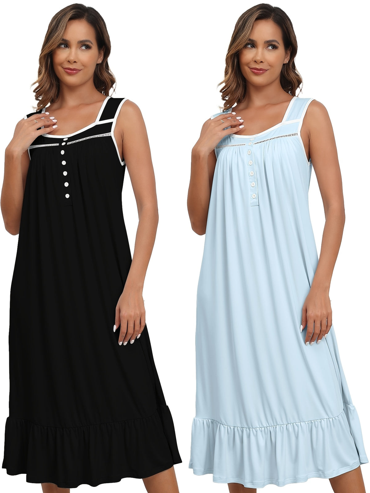 2pcs Nightgowns for Women - Long Flowy Victorian Sleeveless Sleepshirt, Elegant Printed Sleepwear Set (S-XXL)