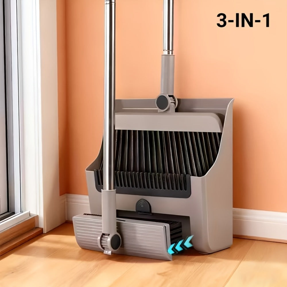 Broom and Dustpan Set 3-in-1 with Wiper - Non-Stick Hair Sweeper Household Floor Broom Combo for Indoor Outdoor Use - Ergonomic Handle Dustpan Broom Kit for Home Kitchen Office - W - product image 5