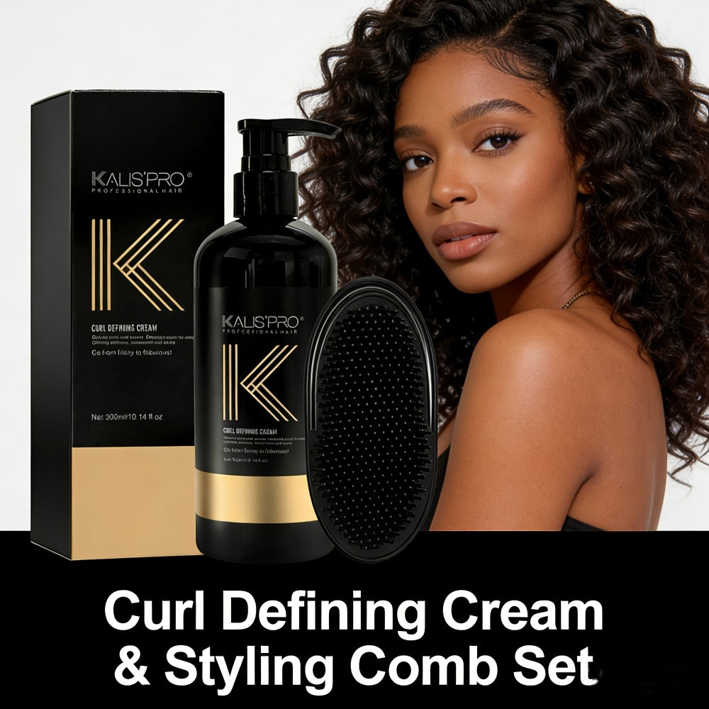Curl Defining Cream with Detangling Brush Set 10.14 oz — Anti-Frizz Curl Enhancer, Long-Lasting Bouncy Curls, Non-Sticky Lightweight Hold, Salon Quality for Curly Wavy & Coily Hair - product image