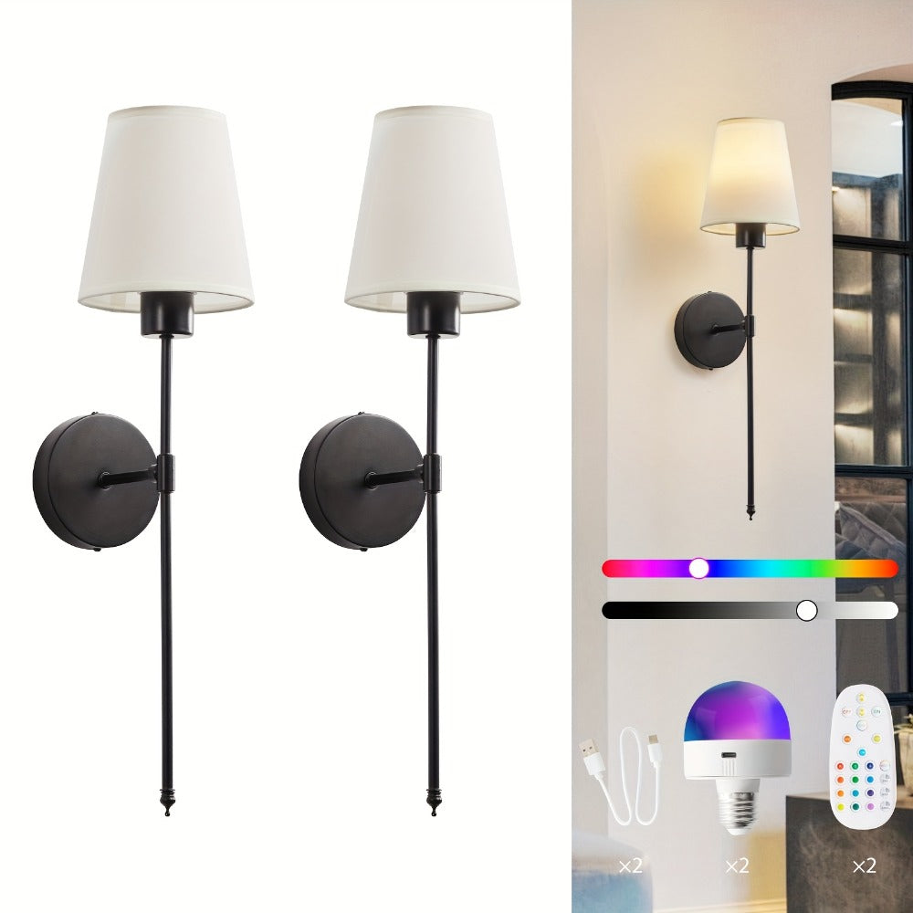 Rechargeable Wall Sconce 2-Pack RGB – 15-Color Dimmable LED Wall Light with Remote Control, 5200mAh Battery, No Wiring for Bedroom, Living Room, Kitchen & Corridor (Gold / Black) - product image 2