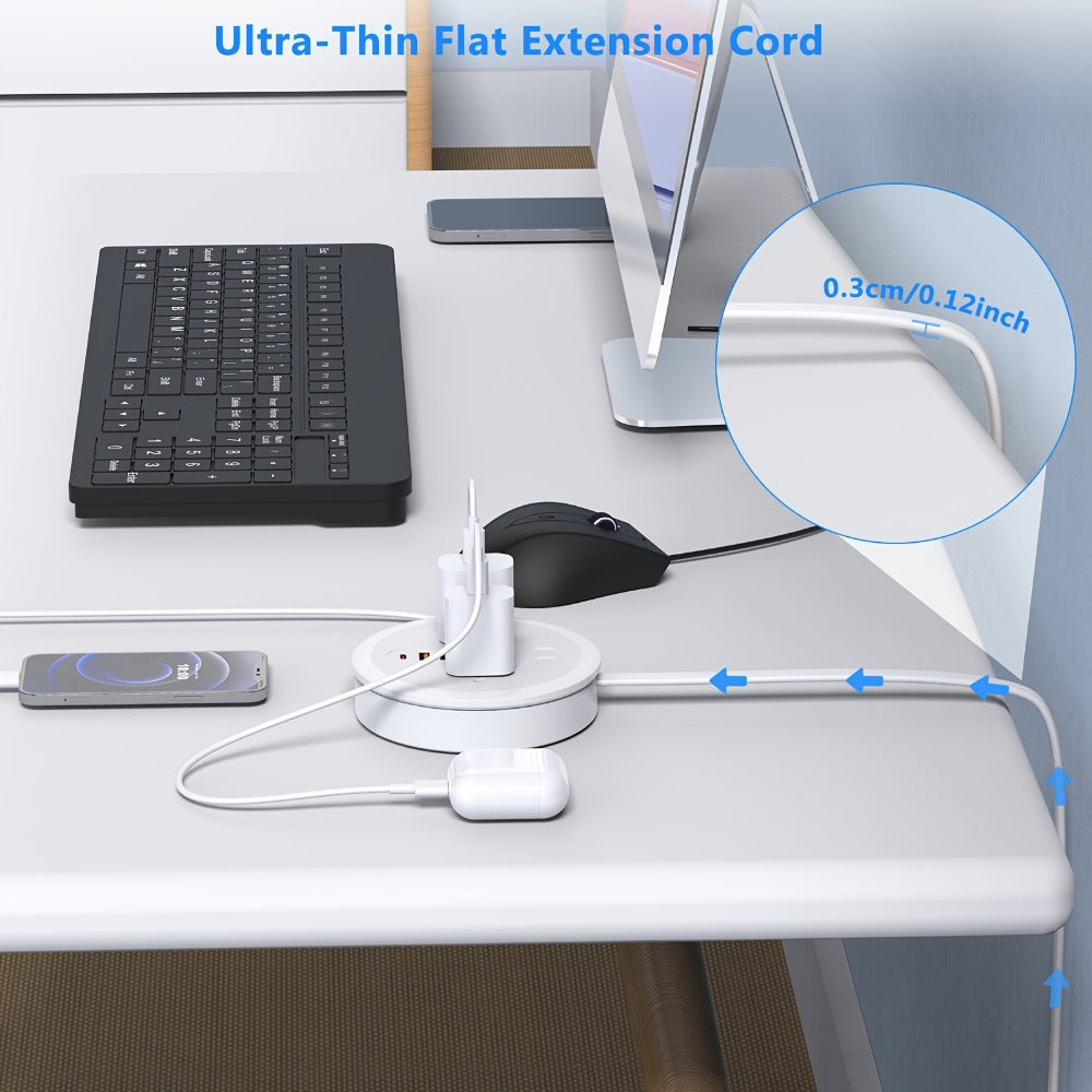 Travel Power Strip Retractable 4ft Flat Plug Extension Cord 3 Outlets 3 USB Ports 2 USB-C Compact Charging Station for Dorm Office Home Desk Travel - product image 8