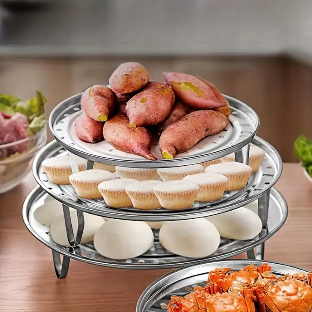 Stainless Steel Steamer Rack Set 3-Piece Multi-Layer Round Steamer Insert with Can Holder – Fits Most Pots for Home Kitchen | Stackable Steam Tray Cooking Rack for Vegetables Dumpl - product image 2