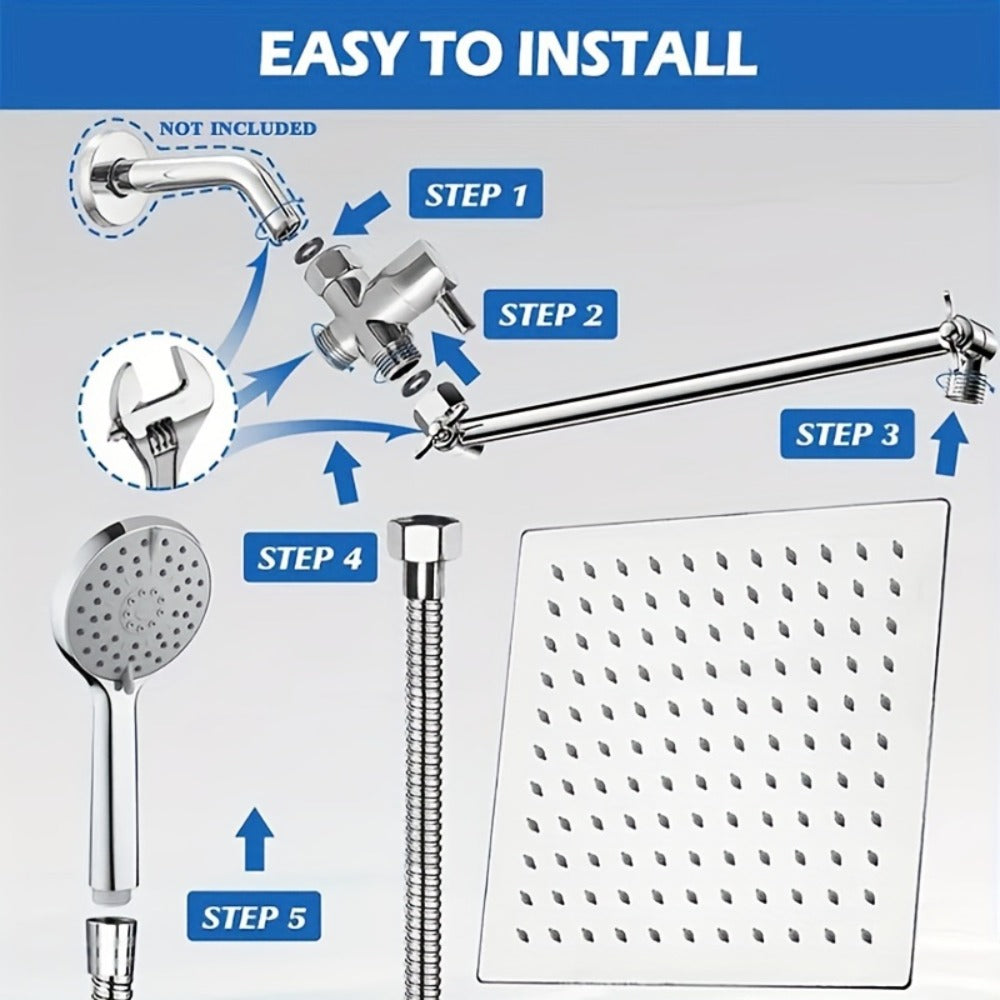 Rain Shower Head with Handheld Spray Combo 8 10 12 Inch High Pressure Rainfall Showerhead Adjustable Arm Wall Mount Chrome Black Bathroom - product image 8