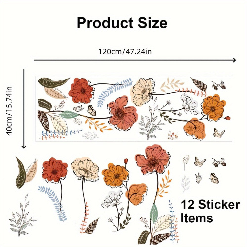 Bohemian Flower Wall Stickers Self-Adhesive Peel and Stick - Wildflowers & Fruits Wall Art Decals for Living Room Bedroom TV Background - Removable Matte Boho Floral Wall Decoratio - product image 5