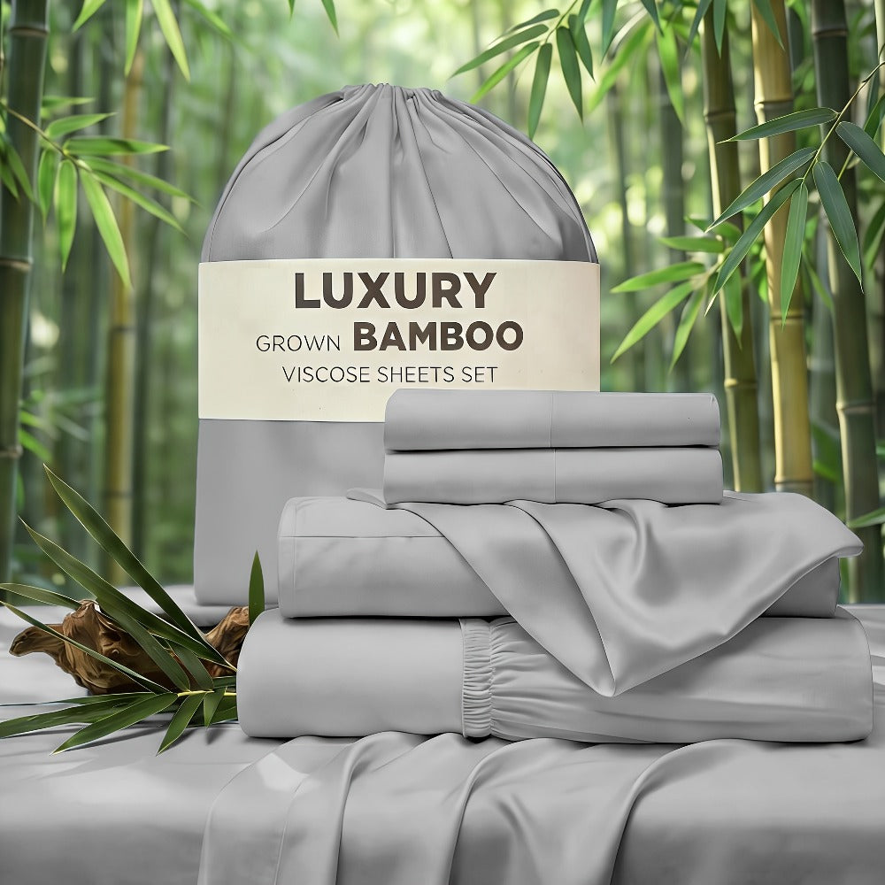 Cooling Bed Sheet Set 4 Piece Bamboo Rayon Deep Pocket Twin Full Queen King Extra Soft Wrinkle Fade Stain Resistant Hotel Luxury Pillowcase Bedroom Decor - product image 9