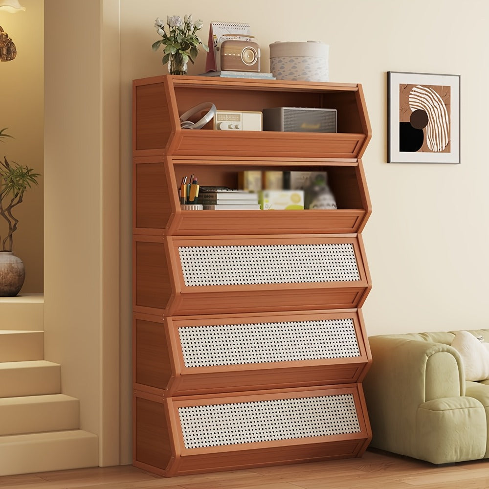 Bamboo Shoe Rack with Flip Drawer Freestanding Narrow Entryway Shoe Organizer 2 Sizes Stackable Storage for Living Room Bedroom - product image