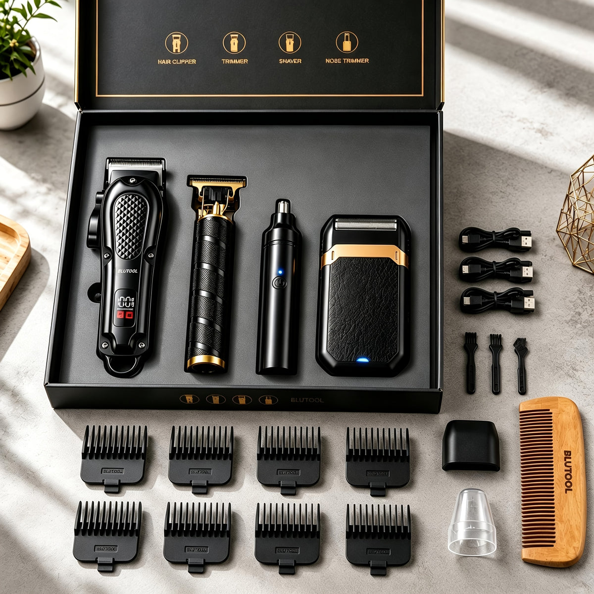 Rechargeable Electric Grooming Kit, Equipped with An LCD Battery Display, This Set Is An Essential Companion for Use At Home, While Traveling, or In The Car-making It The Perfect Gift for Husbands