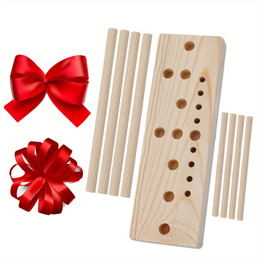 9-Piece Wooden Wreath & Bow Maker Crafting Tool Set, DIY Floral Wreath Molds with Wooden Sticks Rope Checkered Fabric, Party Decoration Craft Supplies for Holiday - product image 2