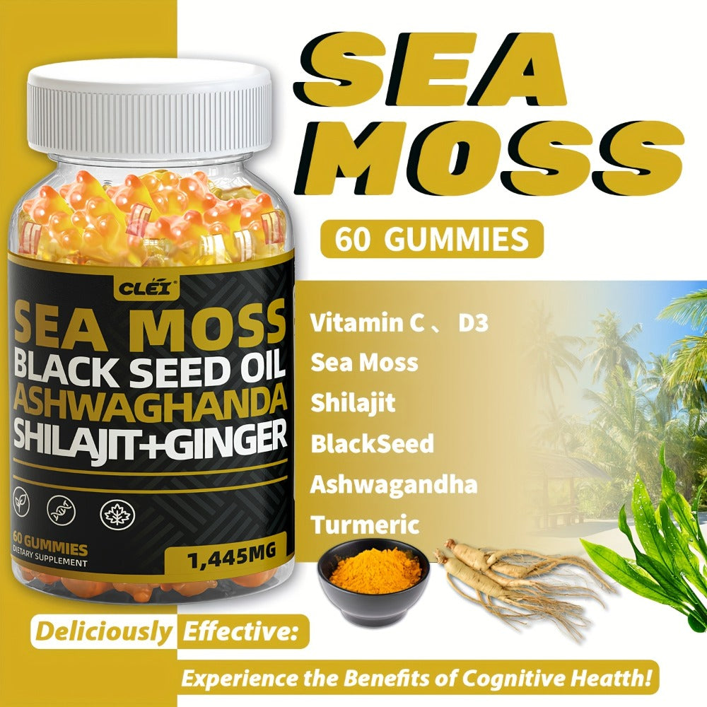 Immune Support Gummies with Sea Moss 1445mg – 10-in-1 Superfood Blend with Black Seed Oil, Ashwagandha, Elderberry, Turmeric, Bladderwrack, Chlorophyll, Shilajit & Ginger – 60 Coun - product image 9