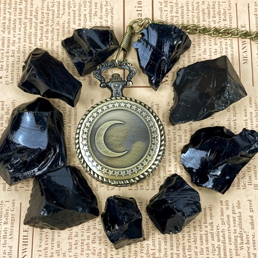 Divination, Meditation, Feng Shui & Spiritual Healing Tool, Animals Star & Moon Zodiac Designs, Gift for Crystal Lovers | Obsidian Scrying Mirror Natural - product image