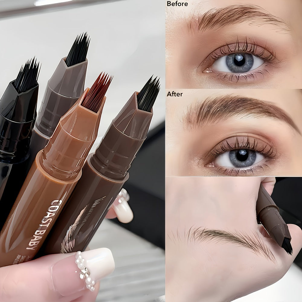 Eyebrow Pencil 2-Pack Multi-Fork Tip Waterproof — 4 Shades Natural Hair Stroke Effect Brow Pen Smudge-Proof Long-Lasting Microblading Look Hairline Filler for Sparse Brows Beginner - product image 4