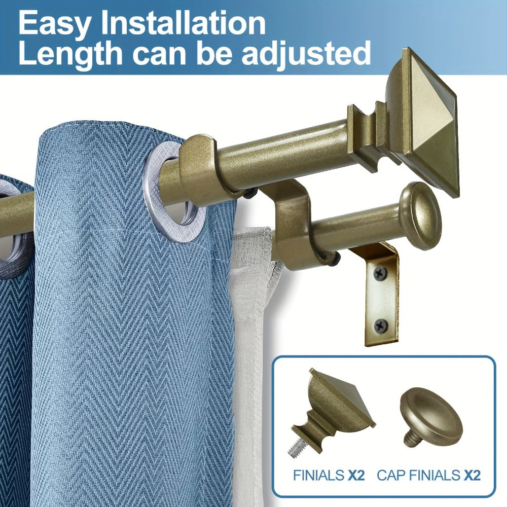 Double Curtain Rod Set with Square Urn Finials Adjustable Double Drapery Rod 5 Finishes 2 Sizes Window Curtain Hardware Easy Install - product image 2