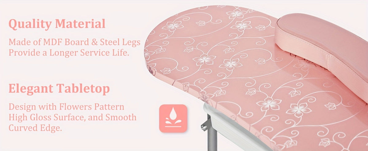 Foldable Nail Table with LED Lamp Drawer Lockable Wheels Wrist Cushion & Carrying Bag – Portable Manicure Station for Nail Salon Technician Home Studio White - product image 13