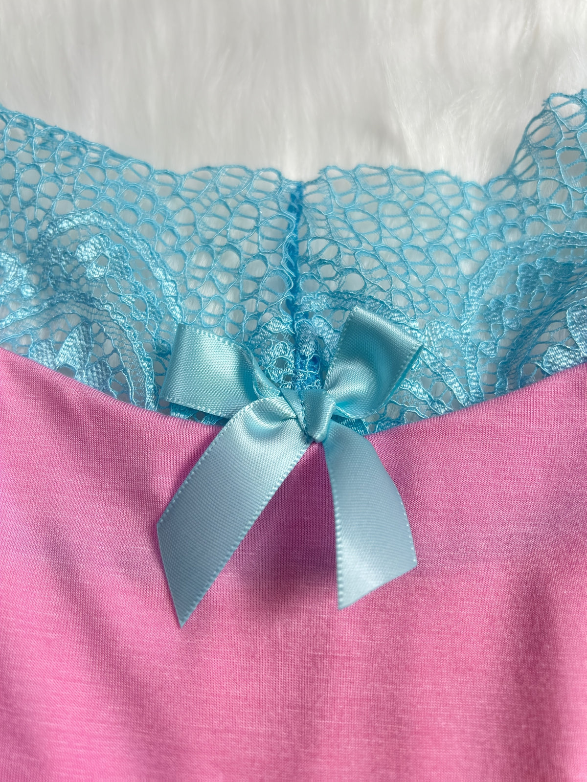 Contrast Color Lace Splicing V-Neck Bow Splicing Soft and Comfortable Skin-Friendly Casual Home Pajamas Set - product image 8
