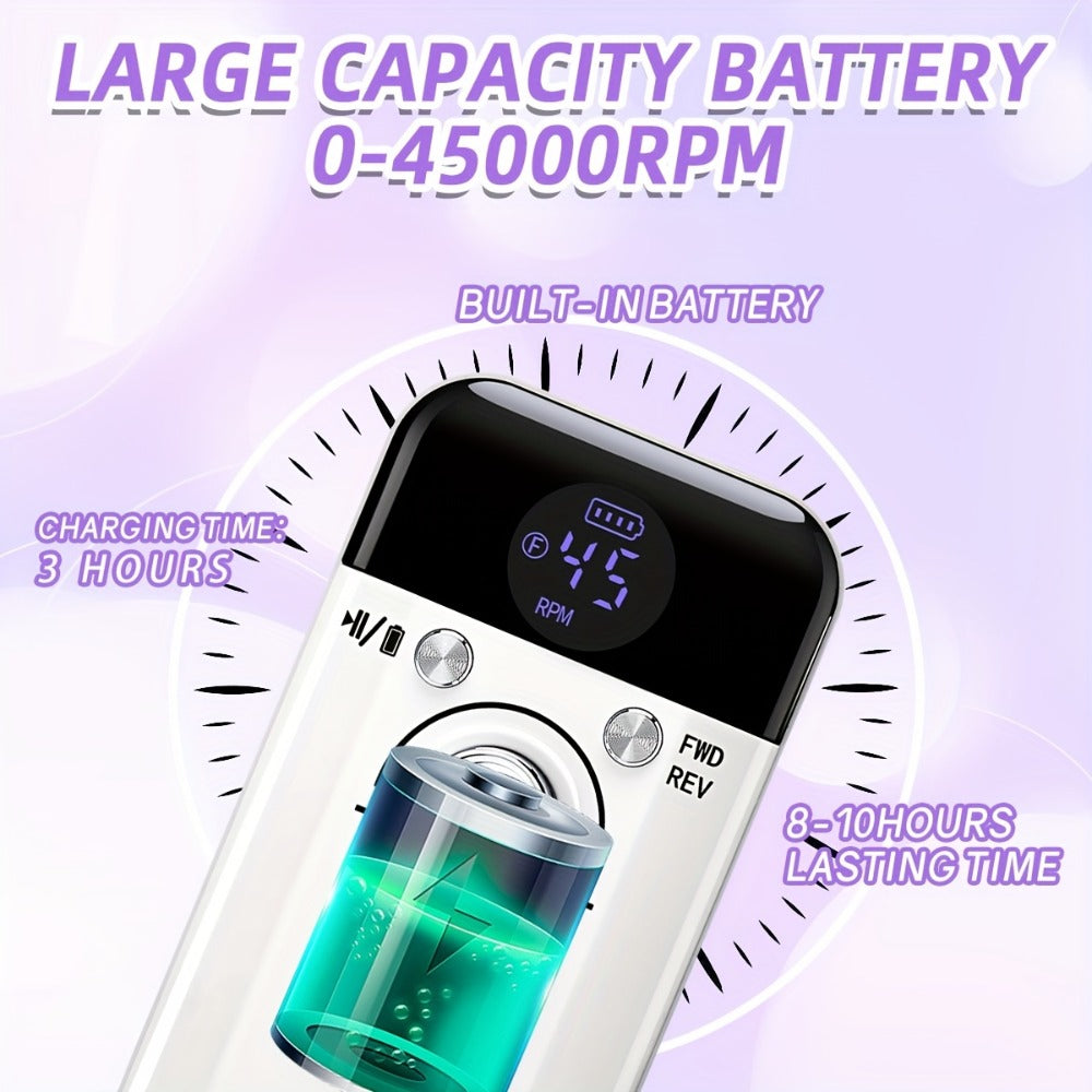 45000RPM Electric Nail Drill Machine Rechargeable Cordless with LCD Display Professional Nail File Drill for Acrylic Gel Nails Cuticle Removal Manicure Pedicure Polisher Home Salon - product image 2