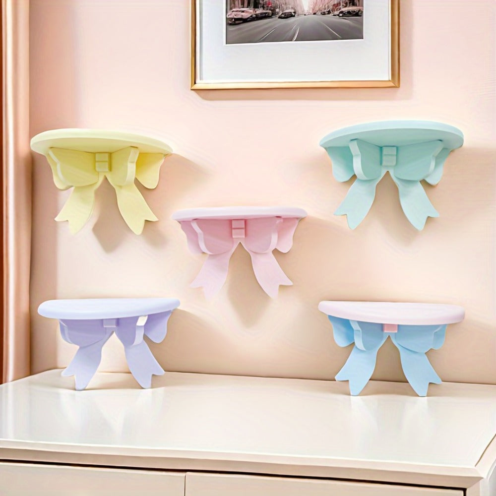Floating Wooden Wall Shelf with Bow Design - Wall-Mounted Storage Rack for Bathroom Kitchen Living Room Bedroom Decor - product image 2