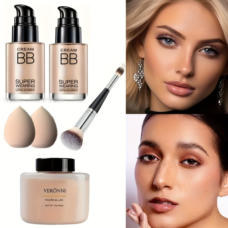 BB Cream Setting Powder Set 2 Pcs with Tools Moisturizing Concealer Oil Free Matte Long Lasting Face Makeup for Women Light Natural Skin Tone Birthday Holiday Gift - product image 12