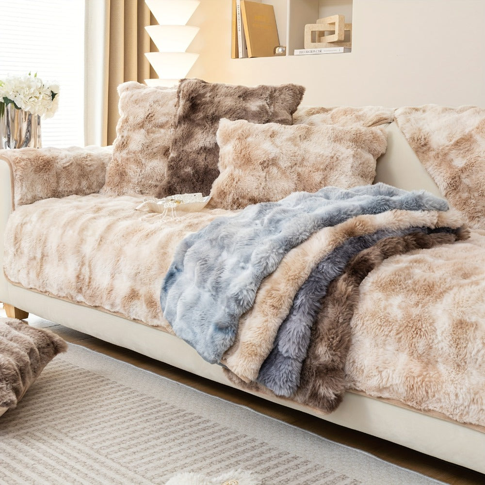 Plush Sofa Cover Faux Lamb Thick Fluffy Couch Slipcover Pet Friendly Machine Washable Gradient Color Polyester Furniture Protector for Armchair Single Double Triple Sofa Living Roo - product image 47