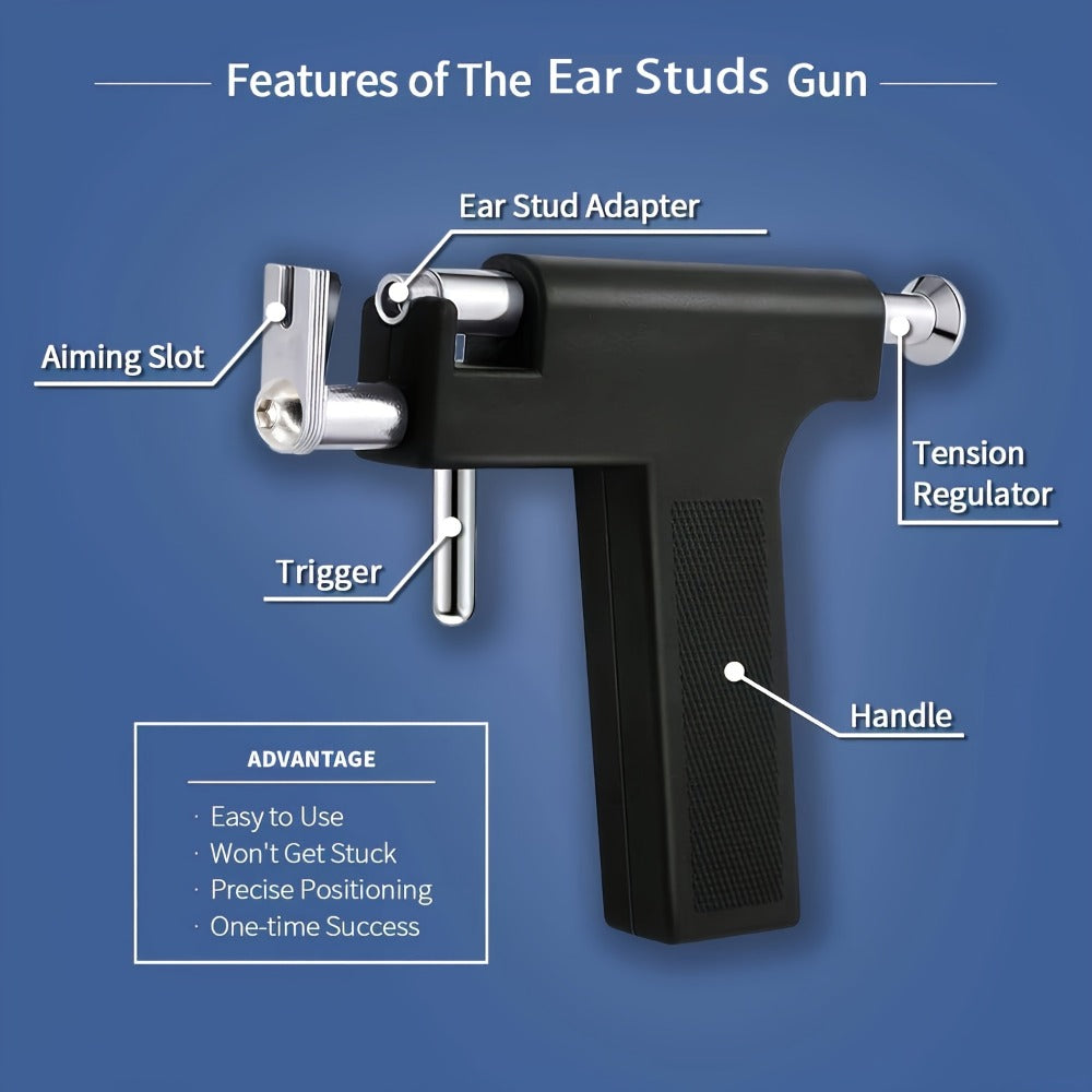 Ear Piercing Kit with 34 Stainless Steel Ear Studs Professional Piercing Gun Safe One-Click DIY Earlobe Piercing Set Hypoallergenic for Salon & Home Use Women Girls Gift Blue Black - product image 3