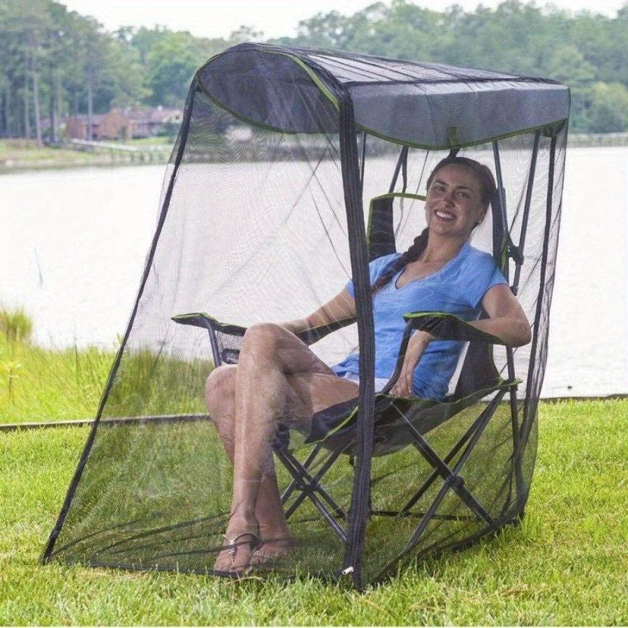 Hanging Chair Mosquito Net with Sunshade Cover | Double Layer Multi-Purpose Insect Protection Net for Patio, Balcony & Poolside | Black, White or Grey (Chair Not Included)
