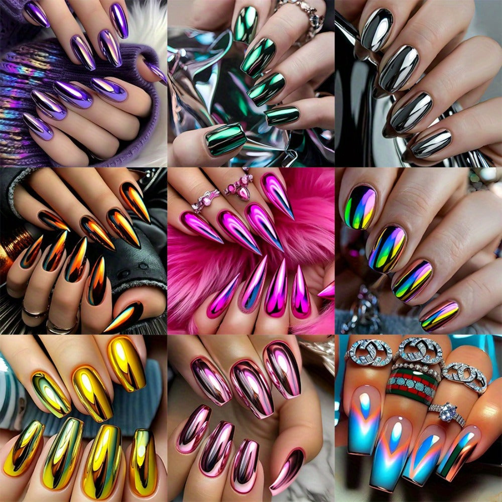 Gradient Almond Press On Nails 216 Pieces 9 Packs with Glue Purple Pink Silver Gold French Pointed Solid Color Glossy Full Cover False Nails Nail Art Kit for Women Daily Wear Holid - product image
