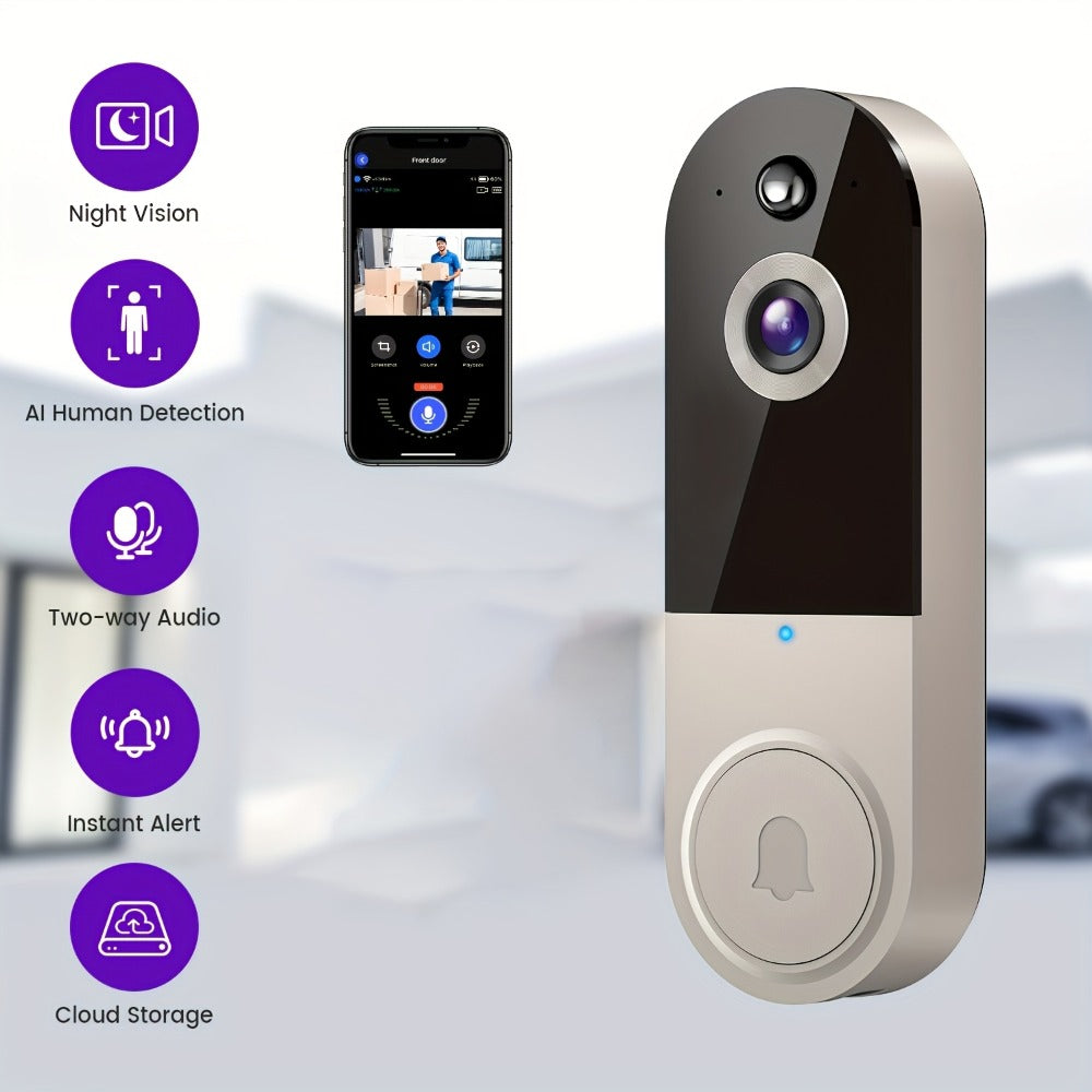 1440P Wireless Video Doorbell Camera WiFi Smart Doorbell with Night Vision Two-Way Audio Motion Detection Rechargeable Battery Local Storage AI Snapshot for Home Security - product image