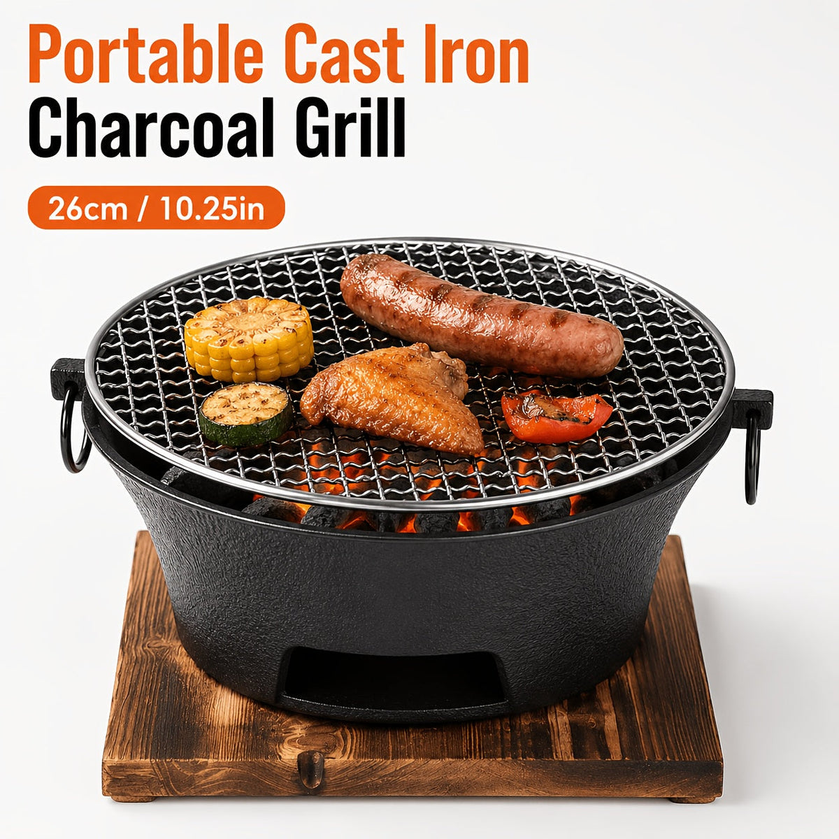 Tabletop Charcoal Grill 10.25 Inch | Travel-friendly BBQ Grill with Cooking Grate, Compact Outdoor Barbecue for Camping, Picnic, Patio, Backyard, Beach & RV Trips, Featherlight & Easy to Set Up