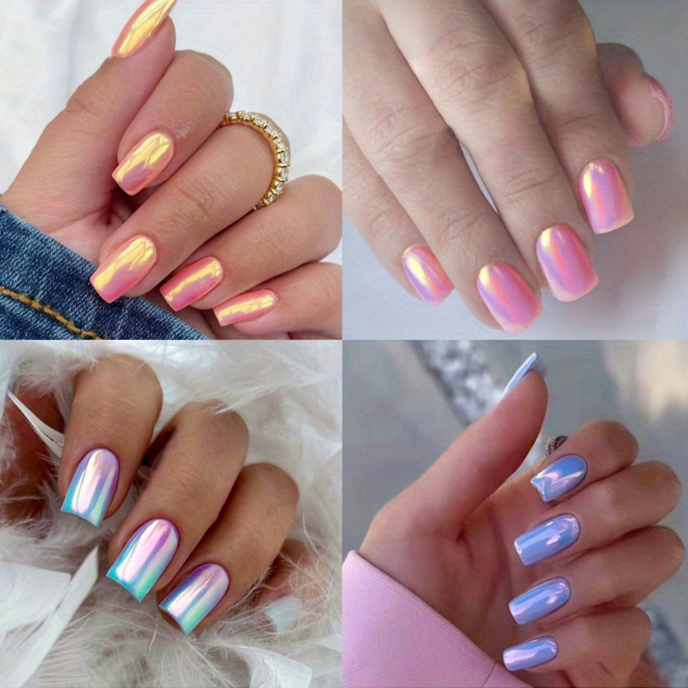 Chrome Nails 96 Pieces 4 Packs Pink Mirror Short Square Press On Nails – Glossy Acrylic Full Cover Fake Nails for Women Girls Summer Dating Personalized Nail Art Kit - product image 3