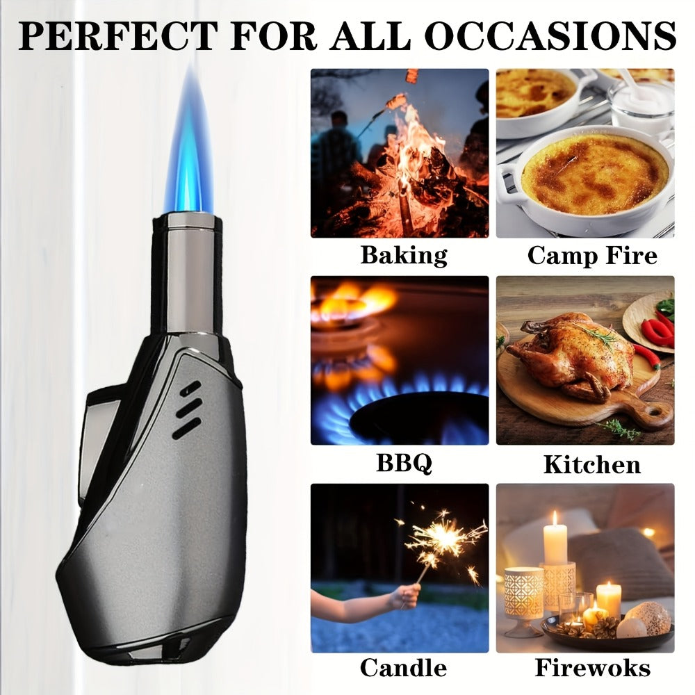 Torch Lighter Refillable Windproof Pocket Lighter with Punch Safety Lock High-Pressure Jet Flame Igniter for Cigar Candle Charcoal BBQ Cool Gift for Men Silver Gift Box - product image 5