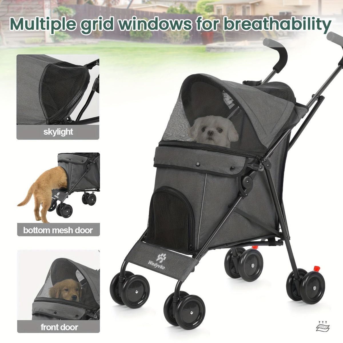 Collapsible Travel Dog Stroller, Portable Puppy Cat Pram with 4 Wheels, Canopy & Storage Basket, Featherlight Jogger Stroller for Pets Up to 33 lbs, 5 Colors - product image 5