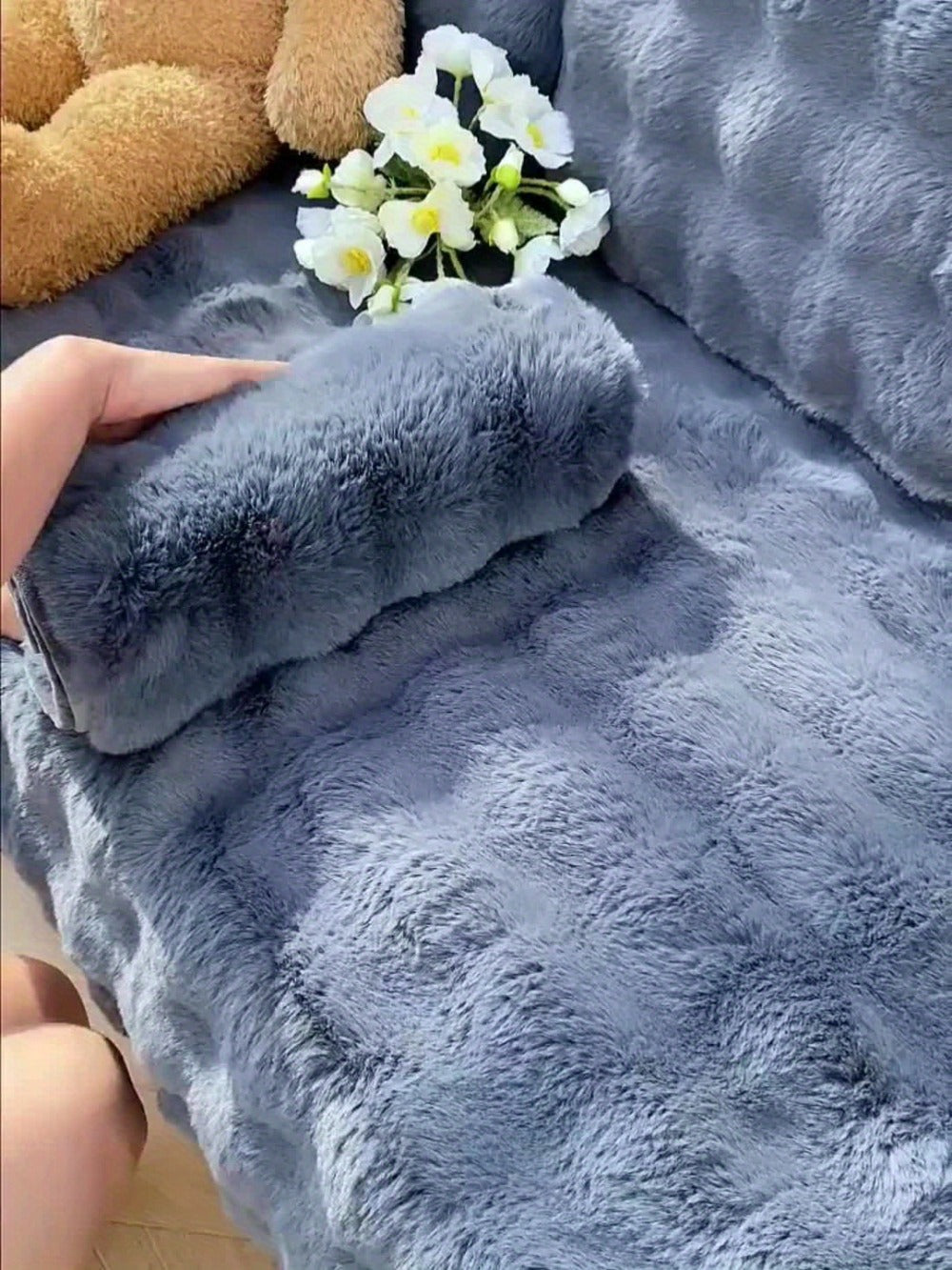 Faux Rabbit Plush Sofa Cover Winter Warm Thickened Anti-Slip Pet Friendly Cushion Protector for Living Room Bedroom Office 1 2 3 4 Seater - product image 21