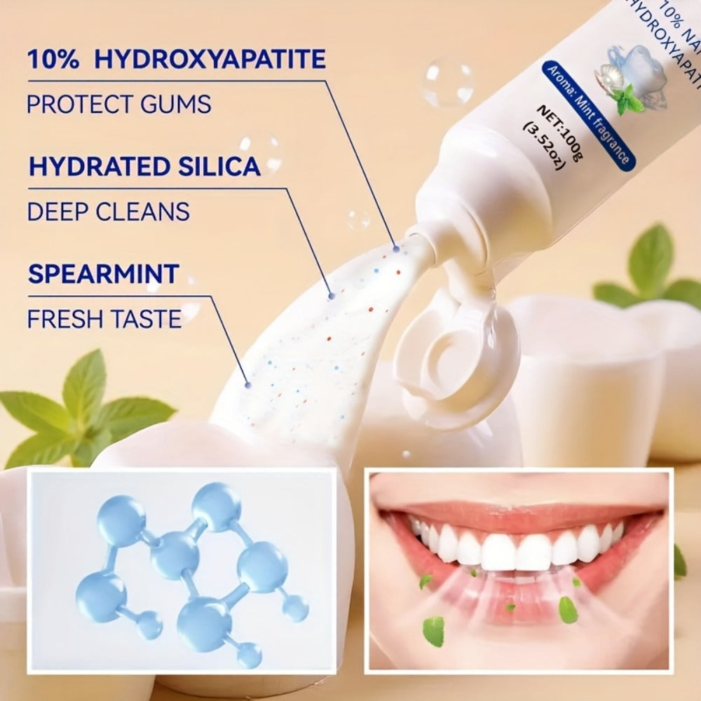 Nano Hydroxyapatite Toothpaste 2-Pack 10% HAp European Formula — Remineralizes Enamel, Deep Cleans & Whitens, Fluoride-Free, Gentle on Gums, Minty Fresh Breath, 100g/3.52oz Each - product image 8