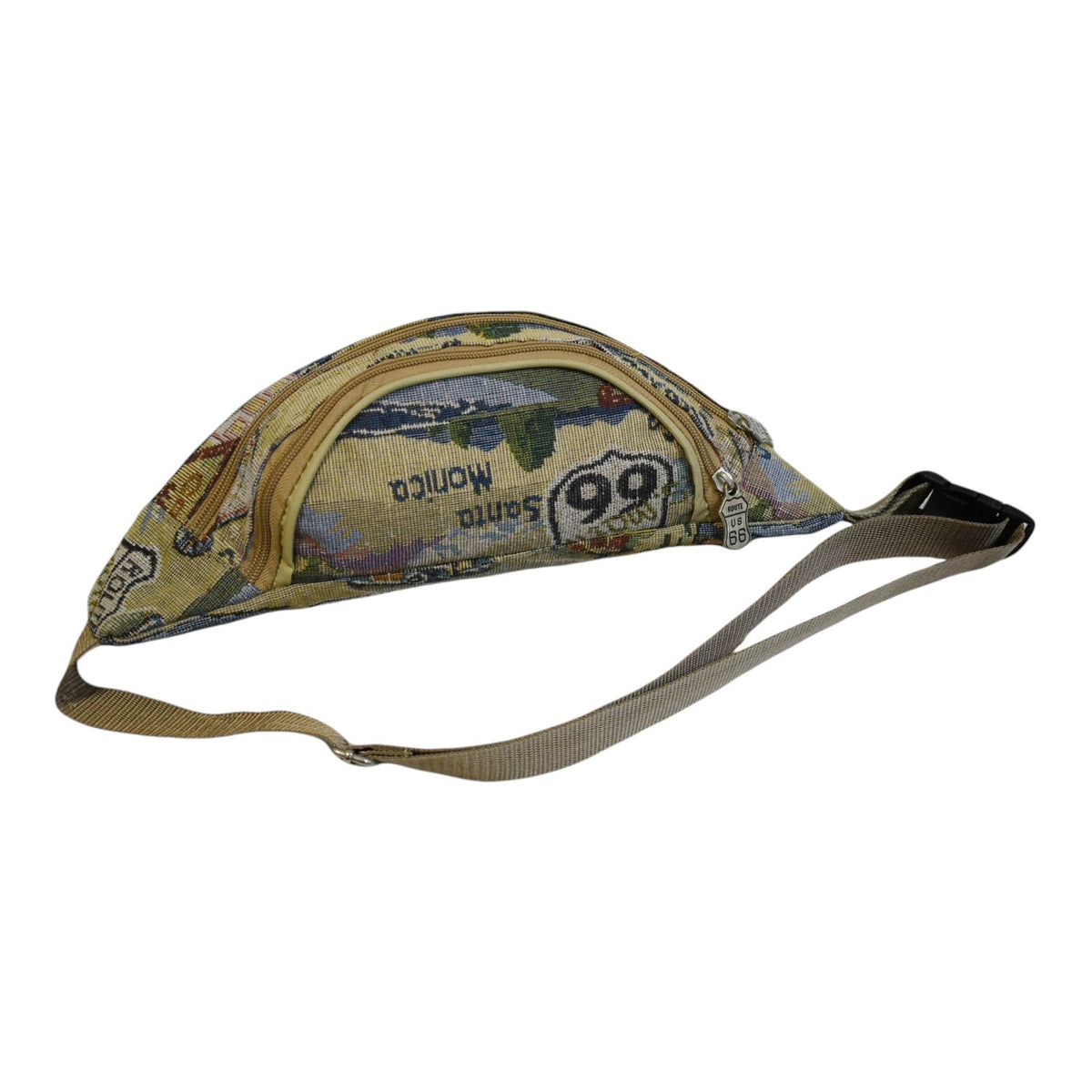Tapestry Waist Bag Route 66 Vintage | Retro Fanny Pack Canvas Adjustable Strap for Travel Festivals Hiking